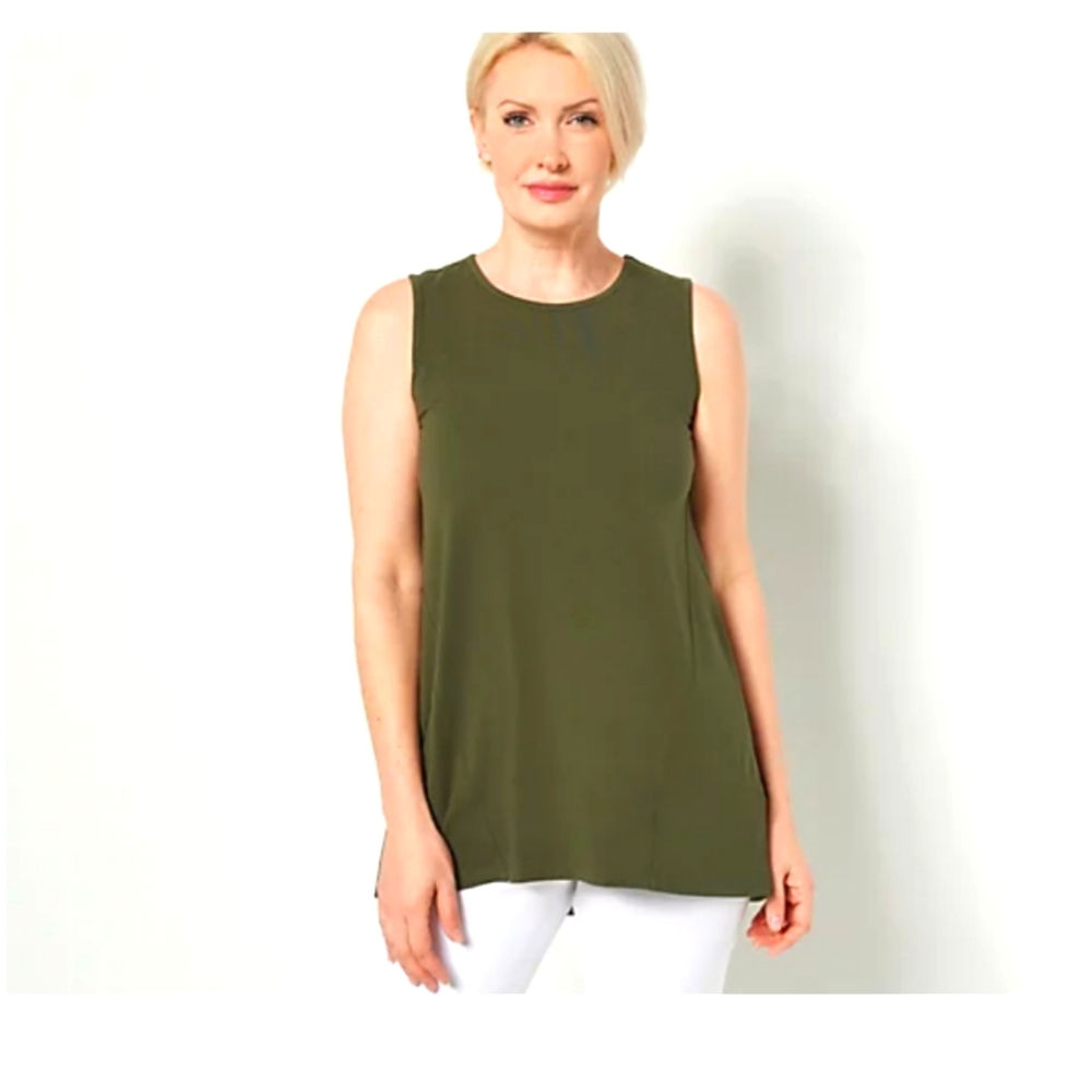 QVC Denim & Company Regular Essentials Jersey Swing Tank Tunic True Olive 3XL